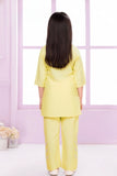 Lemon Yellow Embroidered Casual Co-ord Set for Girls