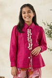 Stylish Pink Top And Printed Pant Set For Girls