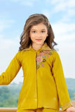 Mustard Yellow Embroidered Ethnic Co-Ord Set For Girls