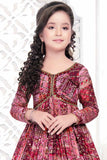 Elegant Wine Printed Gown With Sequin Work For Girls
