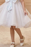 White Embellished Party Wear Frock with Structured Shoulder Straps For Girls