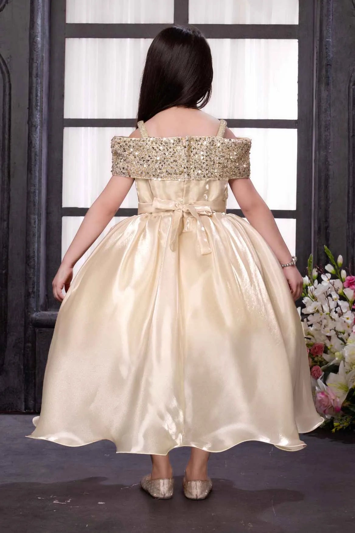Fawn Sequined High-Low Party Wear Frock for Girls