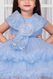 Powder Blue Sequin Bow Party Frock For Girls