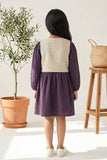 Violet Dress with Embroidered Beige Vest For Girls