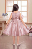 Elegant Peach Floral And Butterfly Embellished Frock For Girls
