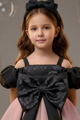Girls Black And Dusty Pink Bow Detail Party Wear Frock
