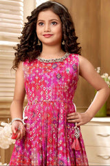 Pink Printed And Sequin Top With Dhoti Bottom Set For Girls