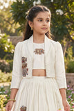 White Embroidered Lehenga Choli With Jacket For Girls