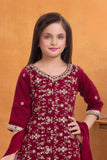 Maroon Embroidered Patiala Set For Girls