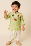 Pista Green Patchwork-Style Kurta with Cream Dhoti Set