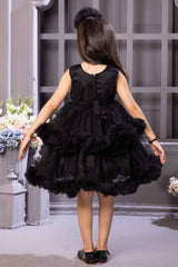 Black Frock With Floral Embellishment For Girls