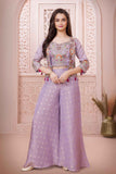 Designer Purple Embroidered Palazzo Set with Jacket For Girls