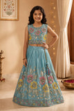 Dusty Blue Floral Embellished Lehenga Choli Set