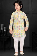 Multicolor Full Sleeve And Thread Worked Kurta Set For Boys