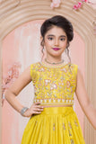 Bright Yellow Sequin Work Embroidered Lehenga Choli Set for Girls