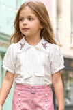 Elegant White Embroidered Shirt And Pink Wide-Leg Co-Ord Set for Girls