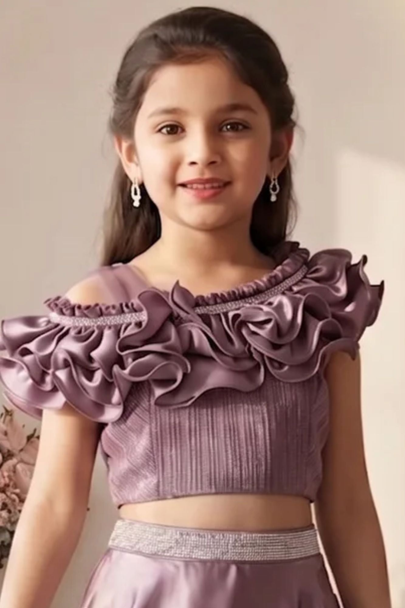Lavender Ruffle Lehenga Choli Set for Girls