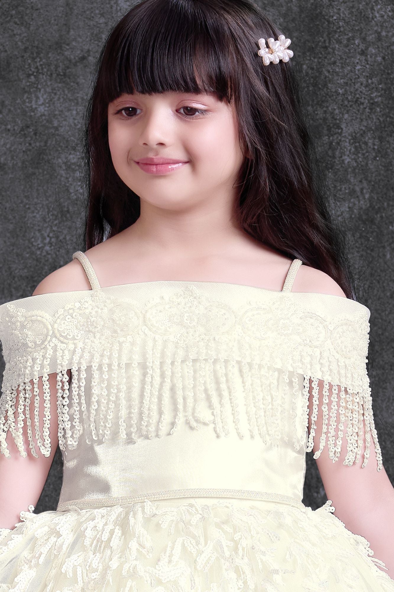 White Embellished Party Wear Frock For Girls