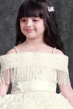 White Embellished Party Wear Frock For Girls