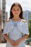 Light Blue Off-Shoulder Bow Party Dress For Girls