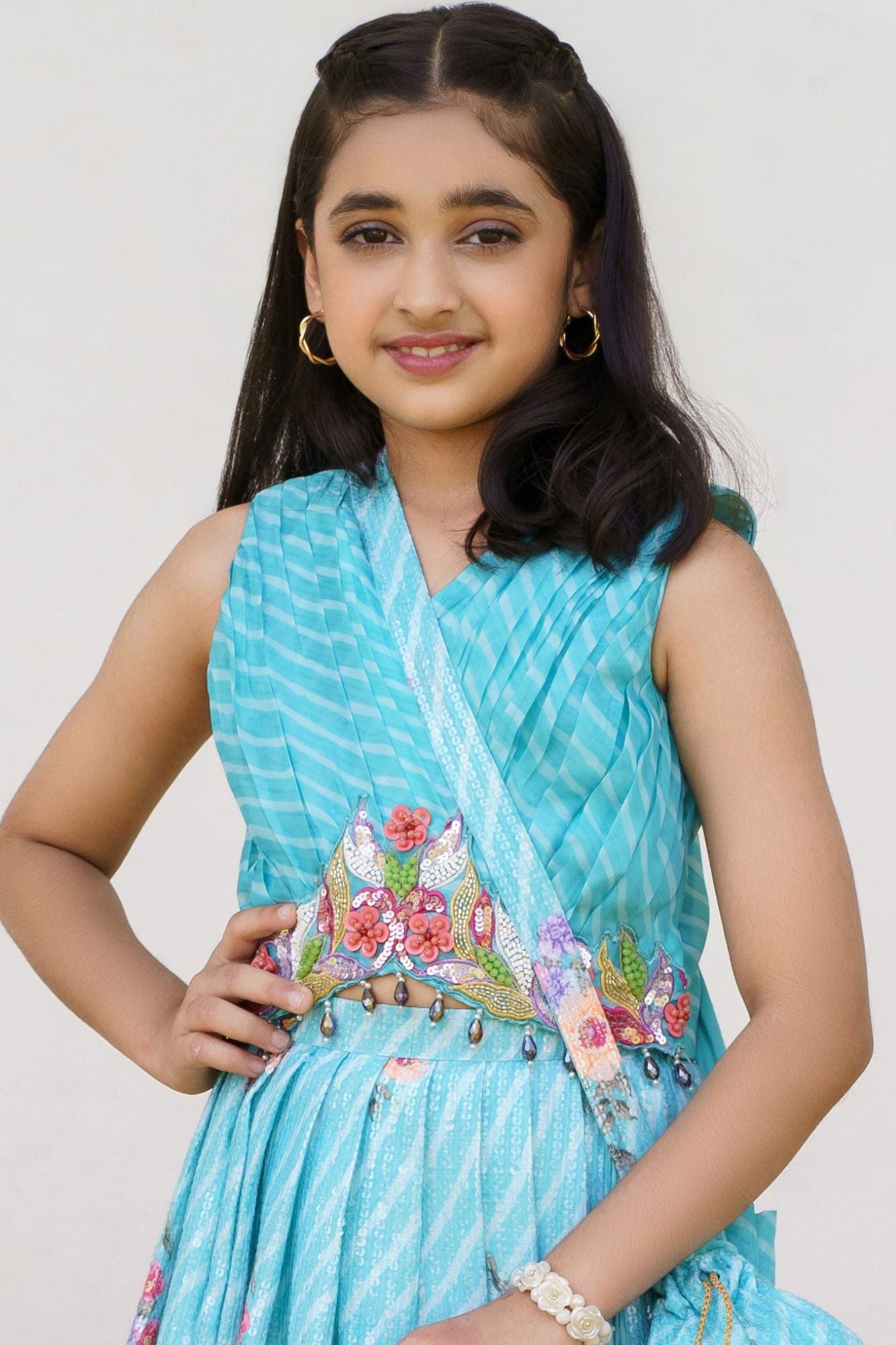Aqua Blue Floral Lehenga Choli Set