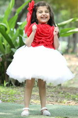 Red Sleeveless And Floral Embellished Layer Frock For Girls