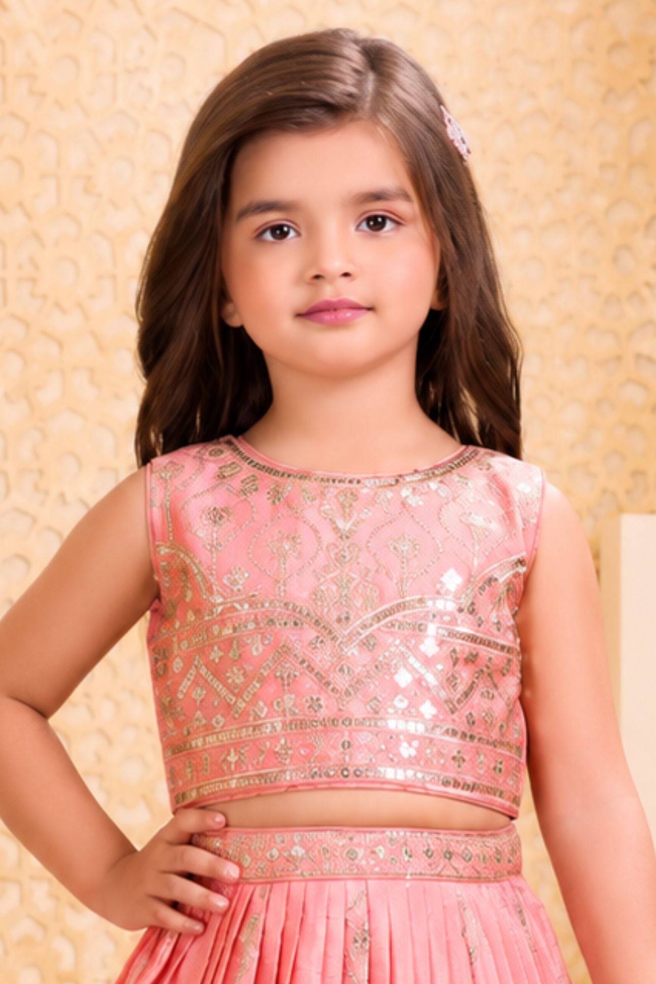 Peach Sequins Embroidered Lehenga Choli Set with Dupatta