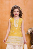 Mustard And White Printed With Embroidered Patiala Set For Girls