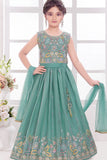 Pastel Green Floral Embroidered Lehenga Choli with Dupatta for Girls