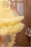 Lemon Yellow Sleeveless And Butterfly Embellished Tailback Frock For Girls