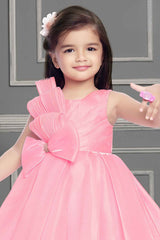 Pink Frock With Bow Embellished For Girls