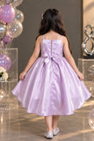 Lavender High-Low Party Wear Frock with Sequin Bow For Girls