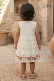 Cream Pleated Lace & Patch Floral Frock for Girls