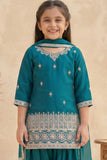 Rama Green Embroidered Patiala Set For Girls