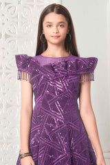 Royal Purple Sequined Partywear Gown For Girls