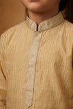 Boys Ethnic Cream Crushed Tissue Embriodered Kurta Pajama Set