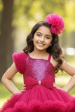 Rani Pink Sequin High-Low Party Dress with Layered Ruffle Hem For Girls