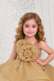 Golden High-Low Party Frock with Oversized Rosette For Girls