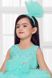 Aqua Blue Embellished Tulle Party Wear Frock for Girls