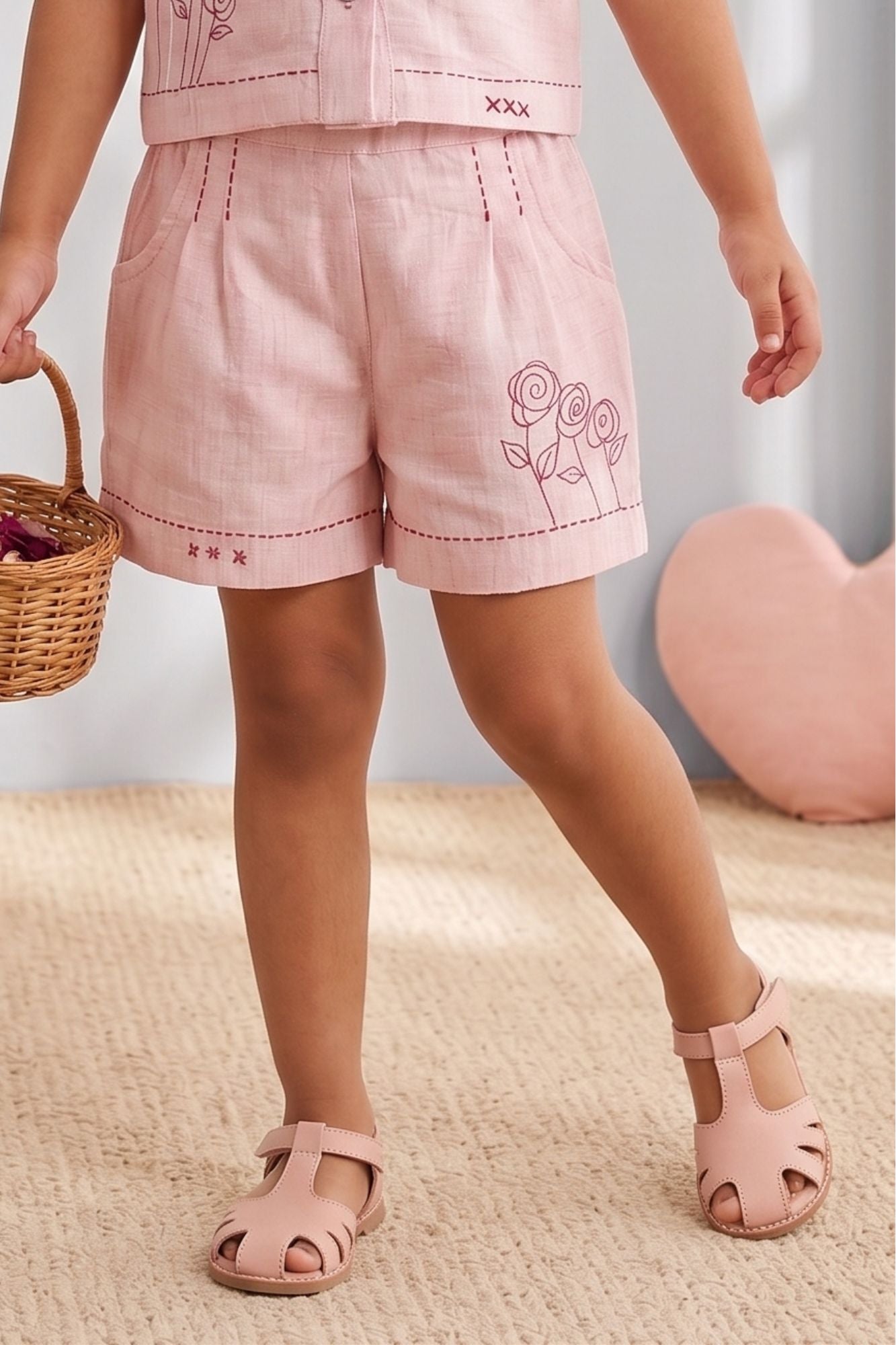 Blush Pink Floral Crop Shirt & Shorts Co-Ord Set