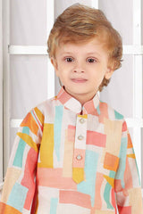 Multicolor Printed Kurta With Bottom Set For Boys