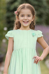 Pista Green Casual Frock With Flutter Sleeves For Girls - Lagorii Kids