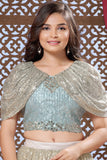 Sea Green Sequin Lehenga Choli Set For Girls