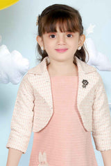 Stylish Peach Dress With Overcoat For Girls