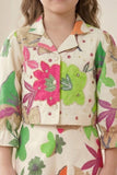 Girls Cream With Floral Printed Casual Co-Ord Set