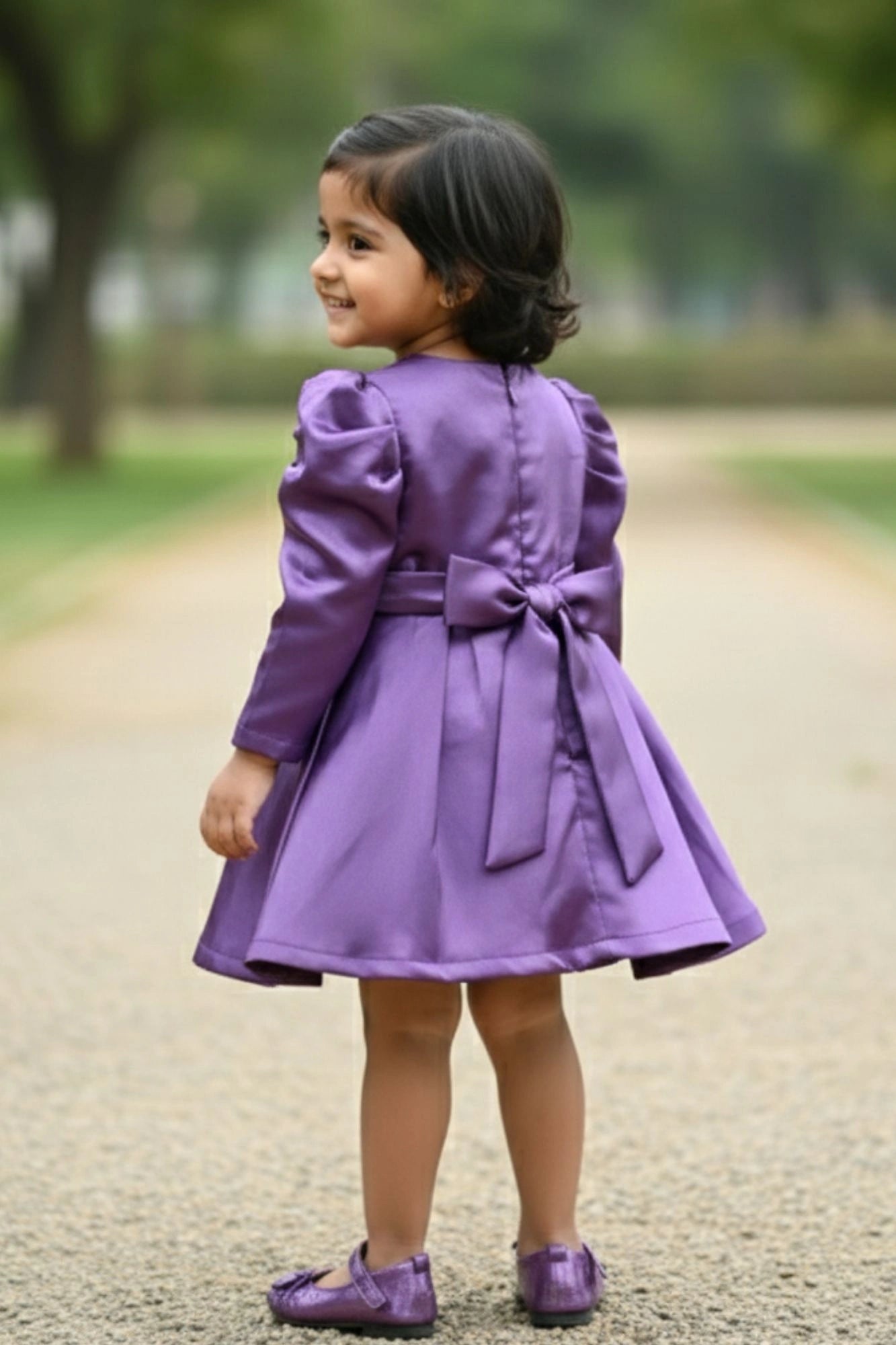 Elegant Purple Party Frock with Center Flower Detail For Girls