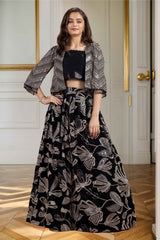 Stylish Black Sequin Lehenga Choli With Overcoat For Girls