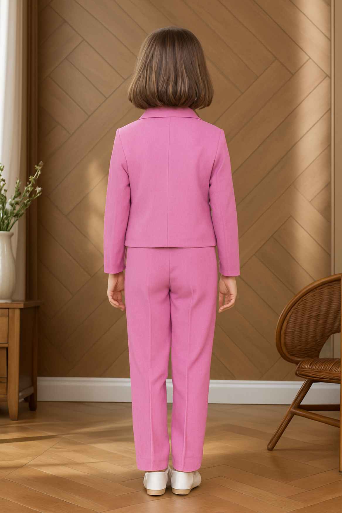 Stylish Lavender Blazer And Pant With Houndstooth Printed Top Set For Girls