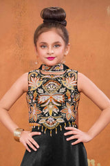 Black Embroidered Palazzo Set For Girls