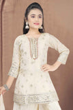 Elegant Cream Mirror Work Banarasi Palazzo Set For Girls
